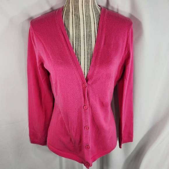 IsaacMizrahiLive Pink V Neck Button Down Long Sleeve Cardigan Size Small - Picture 1 of 8